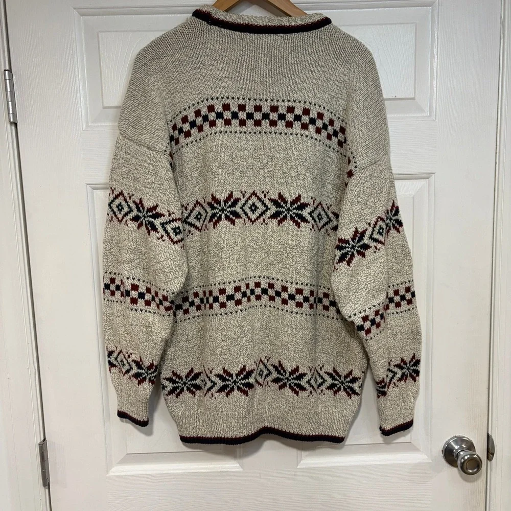 VTG 80s 90s Cotton Authentic Knitwear Mens L Nordic Fair Isle‎ Sweater Made USA - Picture 4 of 9